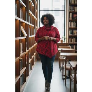 Ruby Rd. Cowl Neck‎ 3/4 Sleeve Paisley Jacquard Asymmetric Hem Knit Top - NWT